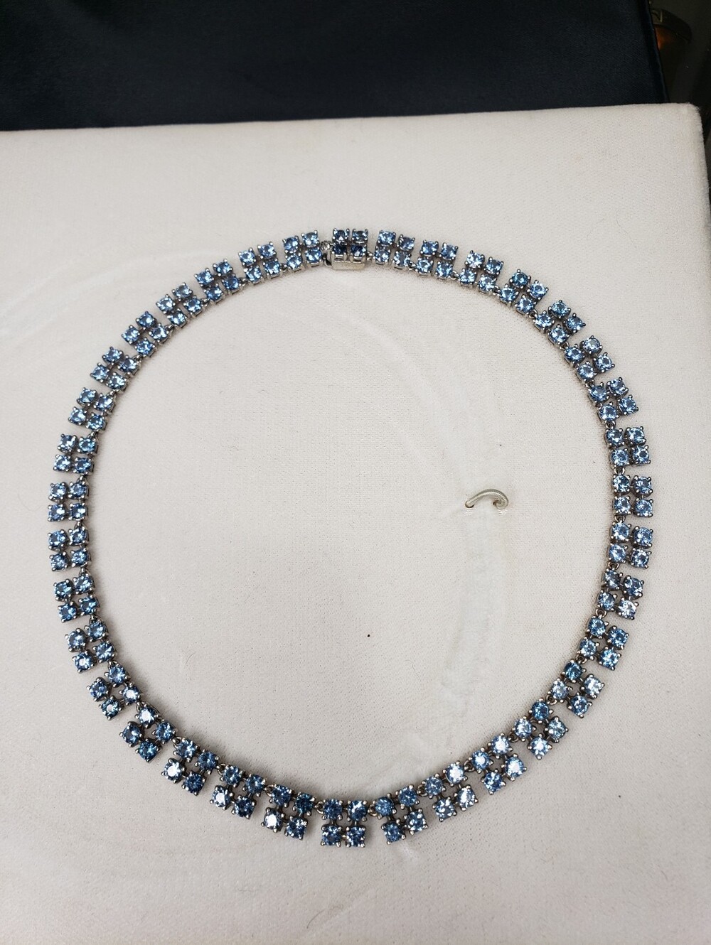 Sterling Silver Aquamarine Double Tennis Necklace - Women Jewelry